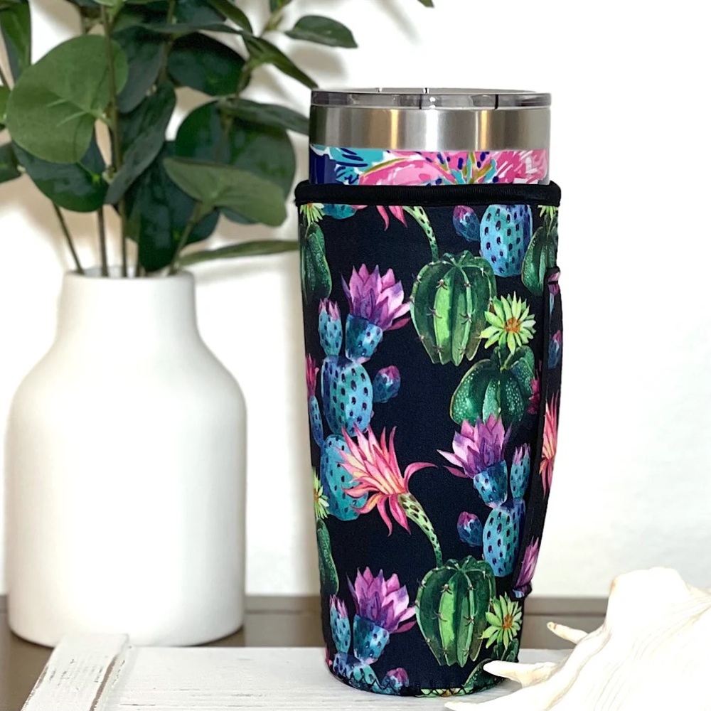 Tumbler Sleeve w/ Handle - Colorful Cactus